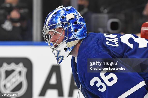 Toronto Maple Leafs Goalie Jack Campbell in net during Round 1 Game 1 of the NHL Stanley Cup Playoffs between the Tampa Bay Lightning and Toronto...