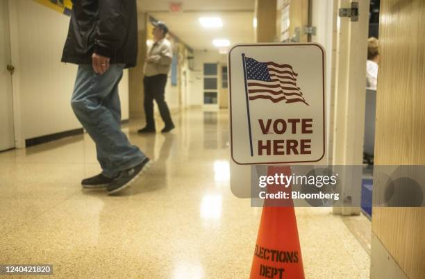 Voter exits a polling station in Toledo, Ohio, U.S., on Tuesday, May 3, 2022. The first major test of Donald Trump's hold on Republican voters is set...