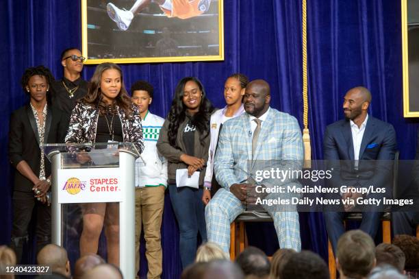 Los Angeles, CA A ceremony to unveil a bronze statue of Los Angeles Lakers and NBA Hall of Fame player Shaquille Shaq ONeal in Star Plaza at Staples...