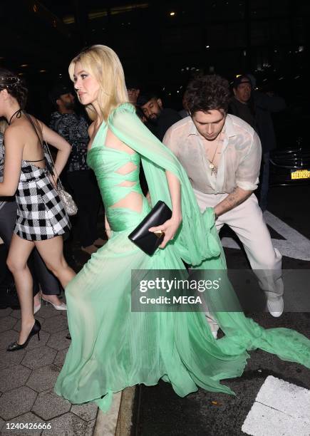 Brooklyn Beckham and Nicola Peltz are seen arriving to the Cipriani Met Gala after-party on May 2, 2022 in New York, New York.