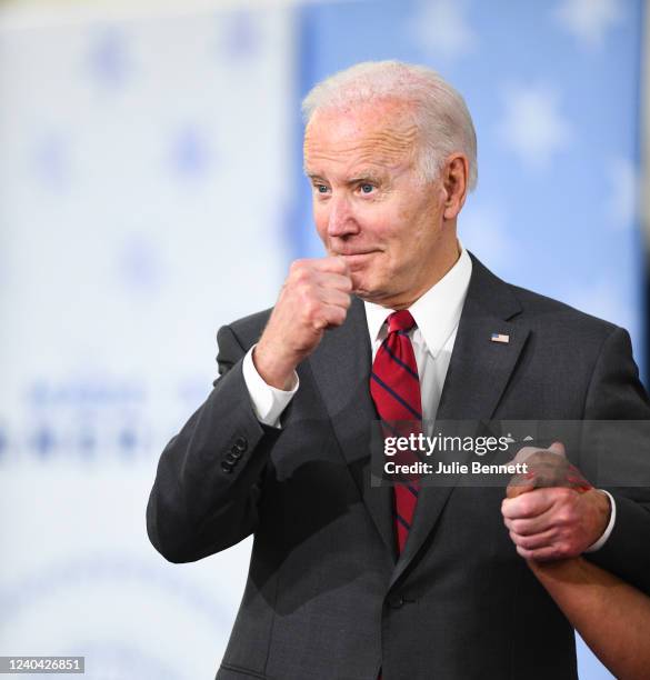 President Joe Biden speaks to employees at Lockheed Martin, a facility which manufactures weapon systems such as Javelin anti-tank missiles, on May...