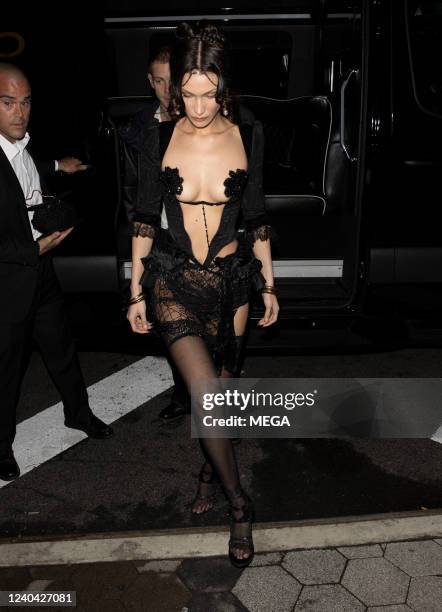 Bella Hadid is seen arriving at the Casa Cipriani Met Gala after-party on May 3, 2022 in New York, New York.