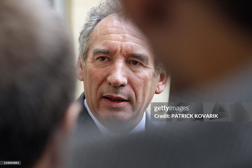 Leader of the French Democratic Movement , François Bayrou, speaks to ...