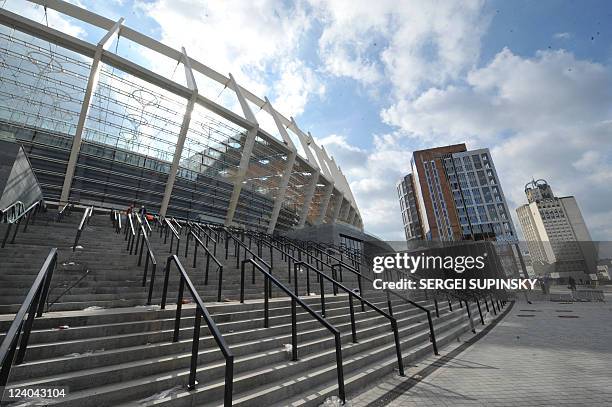 View of the stadium being built for the UEFA Euro 2012 Championships in Kiev, on September 8, 2011. The stadium is one of several being built as...