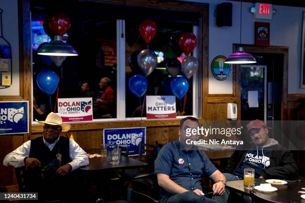 People react as they follow the results during the election night watch party for Republican U.S. Senate candidate Matt Dolan at the Tavern of...