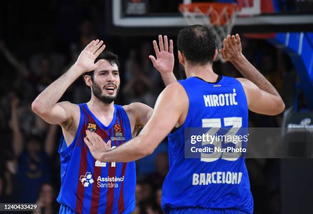 Nikola Mirotic and Alex Abrines during the match between FC Barcelona and FC Bayern Munich, corresponding to fifth match of the quarter finals of the...