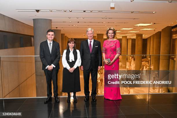Illustration picture shows King Philippe - Filip of Belgium and Queen Mathilde of Belgium meeting with musicians after a concert at the Acropolis...