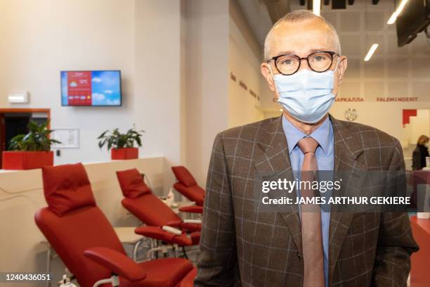 Vice-prime minister and Public Health and Social Affairs minister Frank Vandenbroucke pictured during a visit to a blood donation center of the Red...