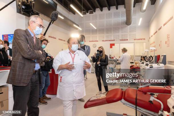 Frank Vandenbroecke pictured during a visit to a blood donation center of the Red Cross in Brussels on Wednesday 04 May 2022. BELGA PHOTO JAMES...