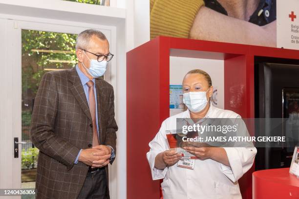 Frank Vandenbroecke pictured during a visit to a blood donation center of the Red Cross in Brussels on Wednesday 04 May 2022. BELGA PHOTO JAMES...