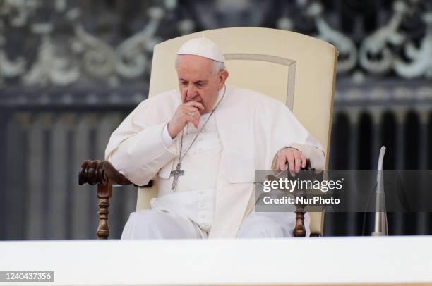 Pope Francis attends his weekly open-air general audience in St. Peter's Square at The Vatican, Wednesday, May 4, 2022