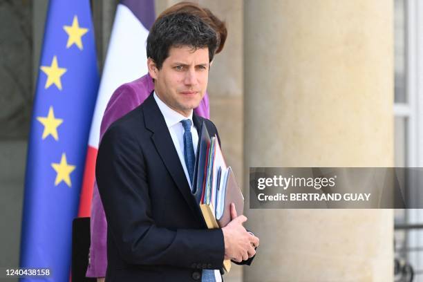 France's Agriculture Minister Julien Denormandie leaves after a weekly cabinet meeting at the Elysee Palace in Paris on May 4, 2022.