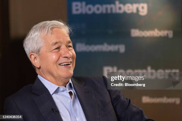 Jamie Dimon, chief executive officer of JPMorgan Chase & Co., during a Bloomberg Television interview in London, U.K., on Wednesday, May 4, 2022....