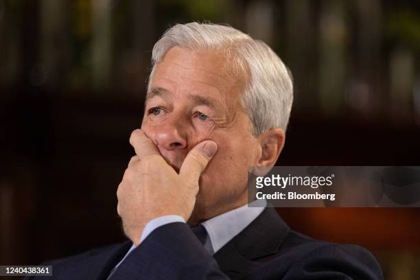 Jamie Dimon, chief executive officer of JPMorgan Chase & Co., during a Bloomberg Television interview in London, U.K., on Wednesday, May 4, 2022....