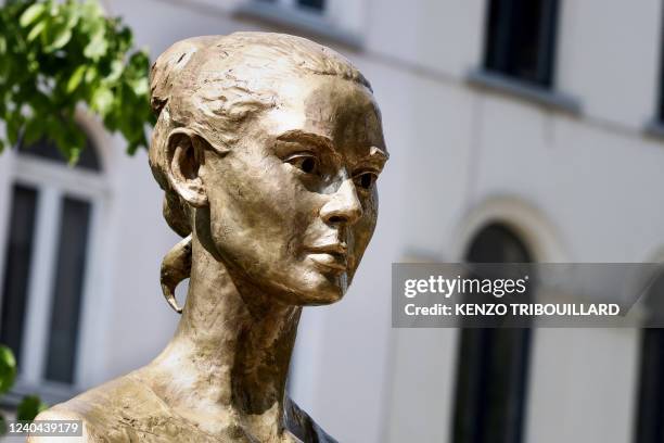 Photograph taken on May 4, 2022 shows a statue of British Audrey Hepburn made by Dutch artist Kees Verkade and offered by the actress' son to the...