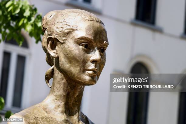 Photograph taken on May 4, 2022 shows a statue of British Audrey Hepburn made by Dutch artist Kees Verkade and offered by the actress' son to the...