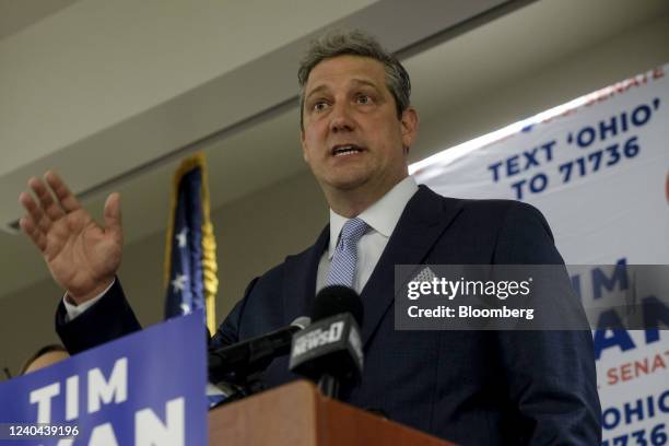 Representative Tim Ryan, a Democrat from Ohio, speaks during a primary election night event in Columbus, Ohio, U.S., on Tuesday, May 3, 2022. The...