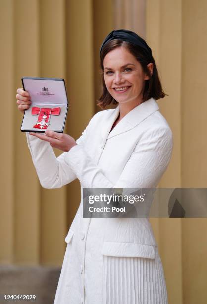 Actress Ruth Wilson after she was made an MBE during an investiture ceremony at Buckingham Palace on May 4, 2022 in London, England.