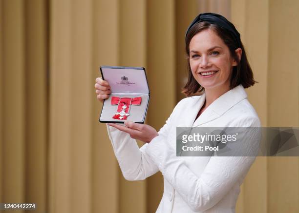 Actress Ruth Wilson after she was made an MBE during an investiture ceremony at Buckingham Palace on May 4, 2022 in London, England.