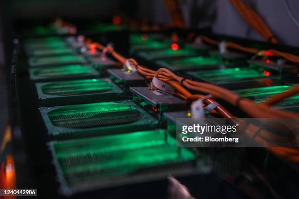 Mining units at the Cormint Data Systems Bitcoin mining facility while under construction in Fort Stockton, Texas, U.S., on Friday, April 29, 2022....