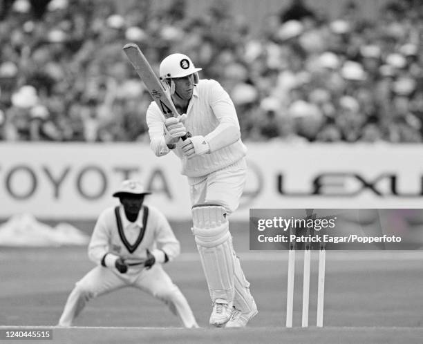 Derek Pringle of England batting during his innings of 27 runs in the 1st Test match between England and West Indies at Headingley, Leeds, 8th June...