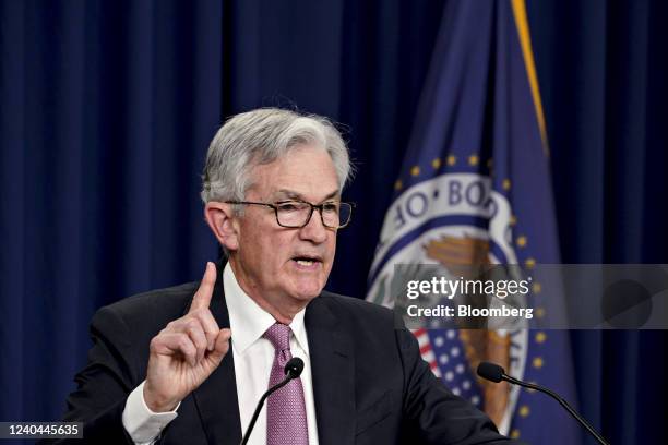 Jerome Powell, chairman of the U.S. Federal Reserve, speaks during a news conference following a Federal Open Market Committee meeting in Washington,...