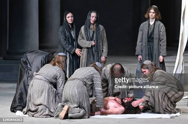 May 2022, Bavaria, Oberammergau: The 2nd actor of Jesus, Rochus Rückl stands on stage during the photo rehearsal for the 42nd Oberammergau Passion...