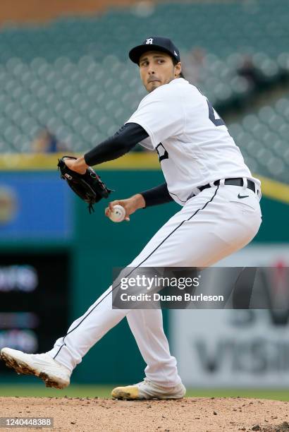 Alex Faedo of the Detroit Tigers pitches against the Pittsburgh Pirates during the second inning of Game Two of a doubleheader at Comerica Park on...