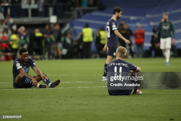 Players of Manchester City is seen dissapointed after they lost against Real Madrid in the UEFA Champions League Semi Final second leg match at...