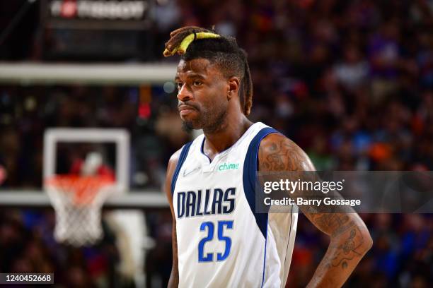 Reggie Bullock of the Dallas Mavericks looks on against the Phoenix Suns during Game 2 of the 2022 NBA Playoffs Western Conference Semifinals on May...