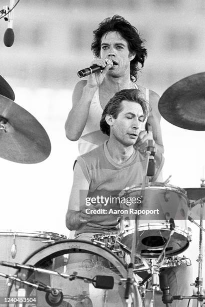 Dallas Mick Jagger and Charlie Watts at the Rolling Stones in Dallas, Texas, Halloween Night, 1981.