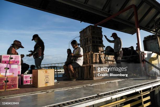 Fruit traders with produce on a truck in downtown Cebu City, the Philippines, on Wednesday, May 4, 2022. Philippines inflation rate rose 4.9% from a...