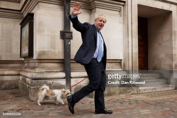 British Prime Minister and Conservative Party Leader Boris Johnson departs after casting his vote at a polling station on May 5, 2022 in London,...