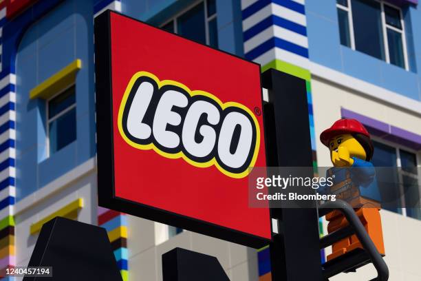 The Lego logo at the Legoland theme park, operated by Merlin Entertainments Ltd., in Chuncheon, South Korea, on Thursday, May 5, 2022. The theme...