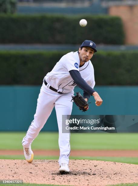 Alex Faedo of the Detroit Tigers throws a warm-up pitch during his Major League debut in game two of a doubleheader against the Pittsburgh Pirates at...