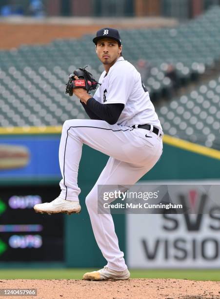 Alex Faedo of the Detroit Tigers pitches during his Major League debut in game two of a doubleheader against the Pittsburgh Pirates at Comerica Park...
