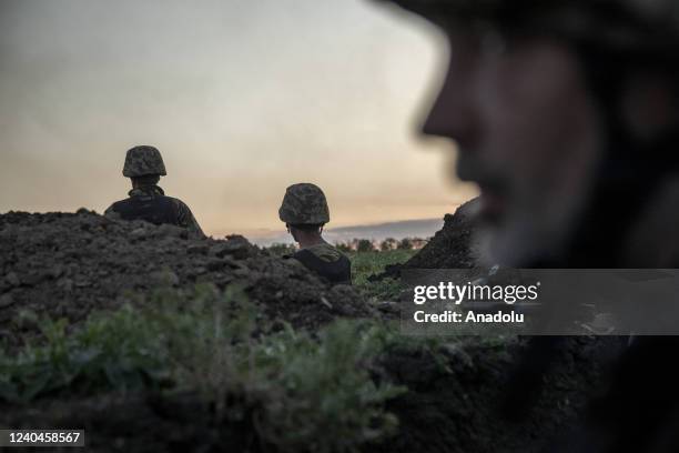 Ukrainian servicemen are seen in the trenches as fighting against Russian troops continues near to the Cherkaske City, on eastern Ukraine, May 3,...