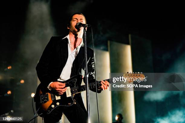 Alex Turner, lead singer of the Arctic Monkeys performs a hometown show at Sheffield Arena.