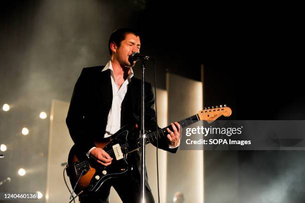 Alex Turner, lead singer of the Arctic Monkeys performs a hometown show at Sheffield Arena.