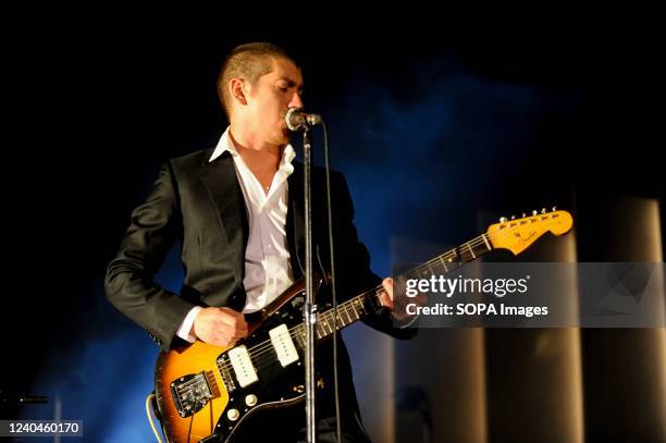 Alex Turner, lead singer of the Arctic Monkeys performs a hometown show at Sheffield Arena.