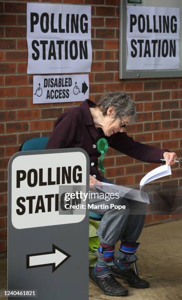 Green Party Teller at a polling station for the Nelson ward on May 5, 2022 in Norwich, United Kingdom. Voters go to the polls in the local elections...