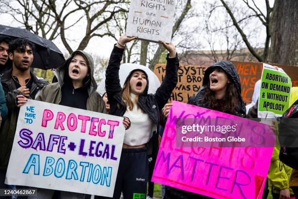 Cambridge, MA Harvard University freshmen chant not your body, not your choice while rallying in Harvard Yard on May 4, 2022 in Harvard Yard in...