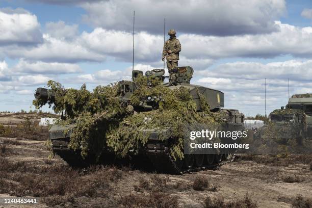 British Army Challenger 2 main battle tank during the Finnish Army Arrow 22 training exercise, with participating forces from the U.K., Latvia, U.S....