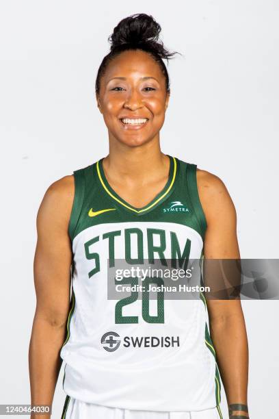 Briann January of the Seattle Storm poses for a portrait during 2022 Media Day on May 3, 2022 at Climate Pledge Arena in Seattle, Washington. NOTE TO...