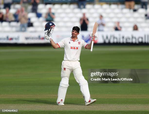 Alastair Cook of Essex acknowledges the applause as he scores a century. During the LV= Insurance County Championship match between Essex and...