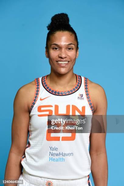 Alyssa Thomas of the Connecticut Sun poses for a head shot during Media Day on May 4, 2022 at Mohegan Sun Arena in Uncasville, Connecticut. NOTE TO...