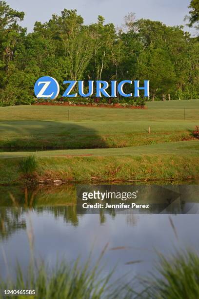 Scenic view of a Zurich sign is seen on course during the first round of the Zurich Classic of New Orleans at TPC Louisiana on April 21, 2022 in...