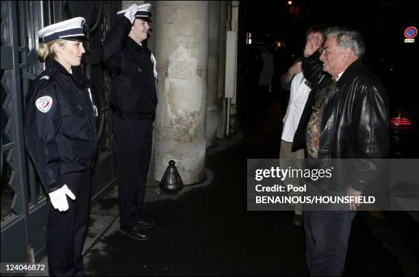 Peter Falk receives the medails of" the brigde des tigres "from Martine Montiel Director of the Judiciare police In Paris, France On November 23,...