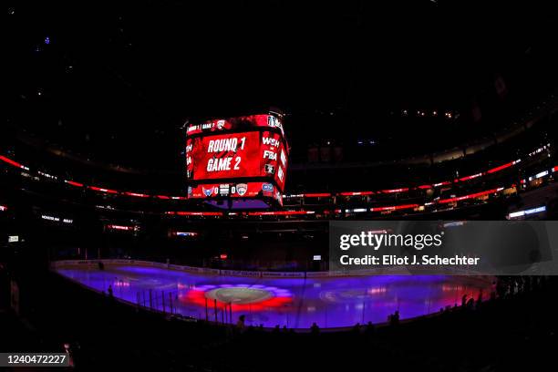 The ice surface is prepared for the Florida Panthers to host the Washington Capitals in Game Two of the First Round of the 2022 Stanley Cup Playoffs...