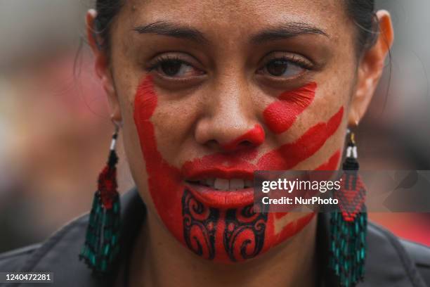 Participant during the annual Red Dress Day march in downtown Edmonton, hosted by Project REDress, commemorating the lives of missing and murdered...